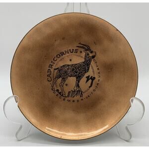 Vintage Enamel On Copper Astrology Zodiac Goat Capricorn Trinket Dish 6” Crazing